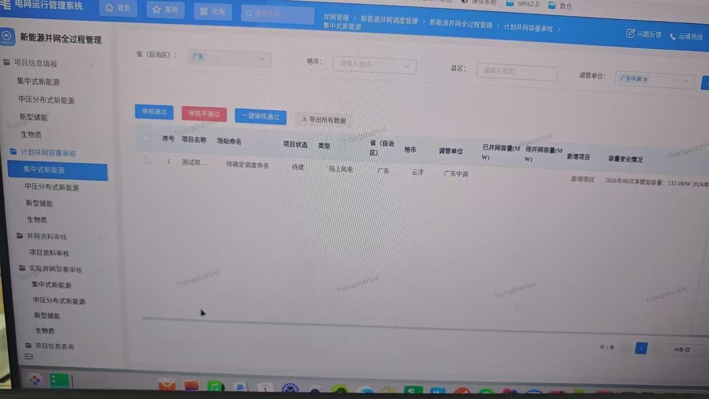 计划并网容量审核列表页