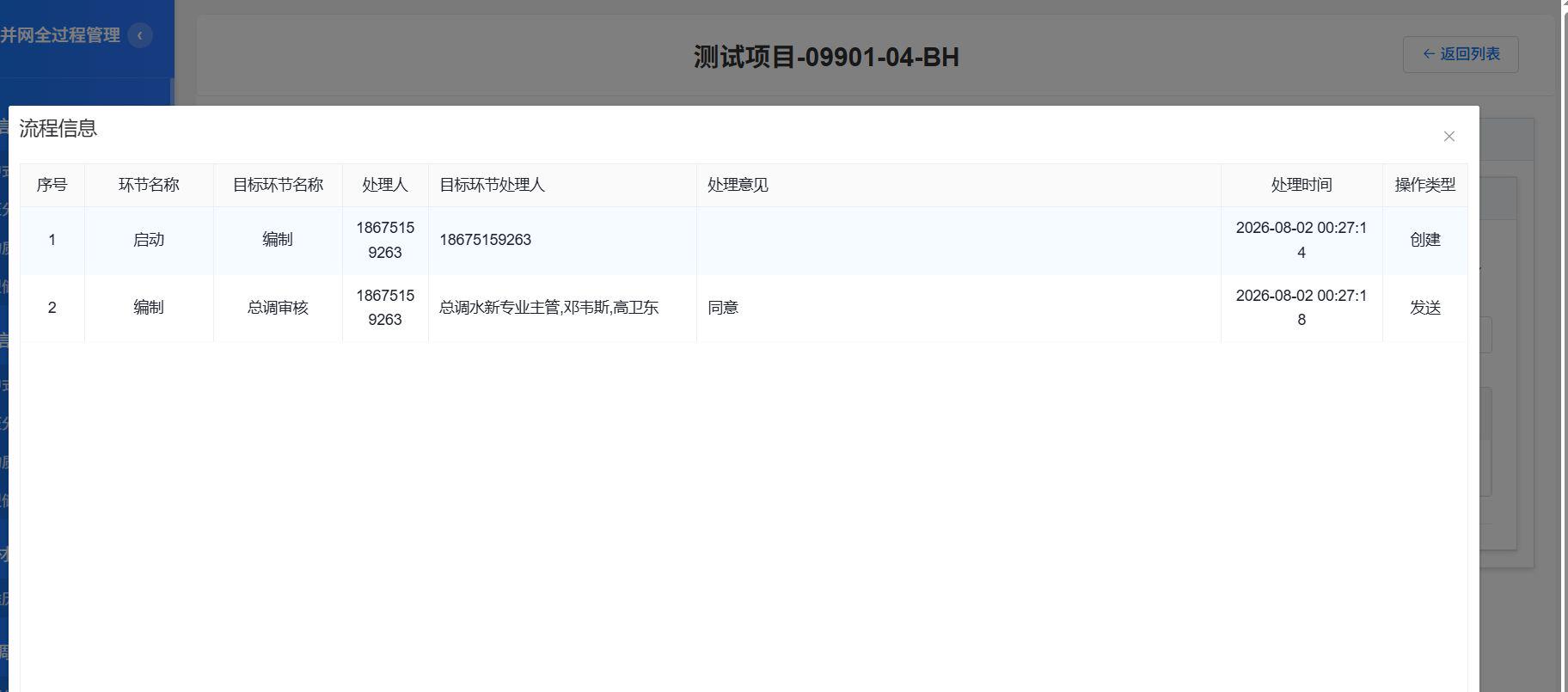 流程信息弹窗，目标环节处理人正确列出总调人员
